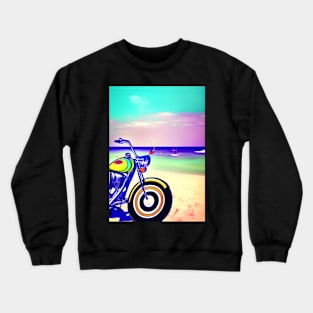 RETRO MOTORCYCLE ON THE BEACH PINK TINGED Crewneck Sweatshirt